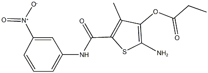 2-amino-5-({3-nitroanilino}carbonyl)-4-methyl-3-thienyl propionate Struktur