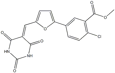 methyl 2-chloro-5-{5-[(2,4,6-trioxotetrahydro-5(2H)-pyrimidinylidene)methyl]-2-furyl}benzoate Struktur