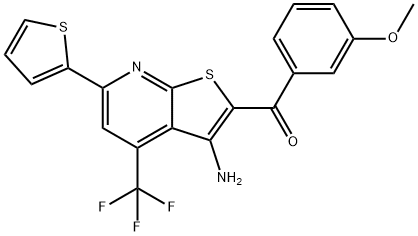 [3-amino-6-(2-thienyl)-4-(trifluoromethyl)thieno[2,3-b]pyridin-2-yl](3-methoxyphenyl)methanone Struktur