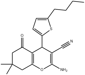 2-amino-4-(5-butyl-2-thienyl)-7,7-dimethyl-5-oxo-5,6,7,8-tetrahydro-4H-chromene-3-carbonitrile Struktur