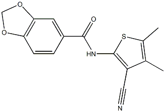 N-(3-cyano-4,5-dimethyl-2-thienyl)-1,3-benzodioxole-5-carboxamide Struktur