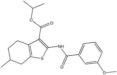 isopropyl 2-[(3-methoxybenzoyl)amino]-6-methyl-4,5,6,7-tetrahydro-1-benzothiophene-3-carboxylate Struktur