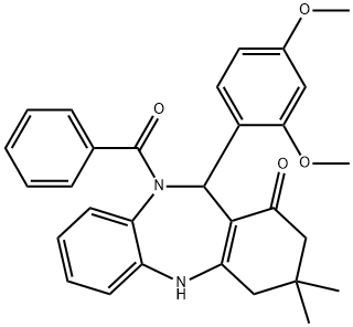 10-benzoyl-11-(2,4-dimethoxyphenyl)-3,3-dimethyl-2,3,4,5,10,11-hexahydro-1H-dibenzo[b,e][1,4]diazepin-1-one Struktur