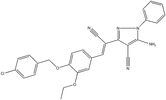 5-amino-3-(2-{4-[(4-chlorobenzyl)oxy]-3-ethoxyphenyl}-1-cyanovinyl)-1-phenyl-1H-pyrazole-4-carbonitrile Struktur