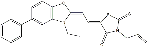 3-allyl-5-[2-(3-ethyl-5-phenyl-1,3-benzoxazol-2(3H)-ylidene)ethylidene]-2-thioxo-1,3-thiazolidin-4-one Struktur