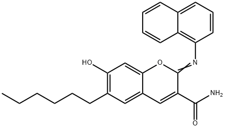 6-hexyl-7-hydroxy-2-(1-naphthylimino)-2H-chromene-3-carboxamide Struktur