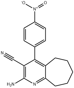 2-amino-4-{4-nitrophenyl}-6,7,8,9-tetrahydro-5H-cyclohepta[b]pyridine-3-carbonitrile Struktur