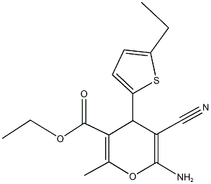 ethyl 6-amino-5-cyano-4-(5-ethylthien-2-yl)-2-methyl-4H-pyran-3-carboxylate Struktur