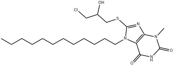 8-[(3-chloro-2-hydroxypropyl)sulfanyl]-7-dodecyl-3-methyl-3,7-dihydro-1H-purine-2,6-dione Struktur