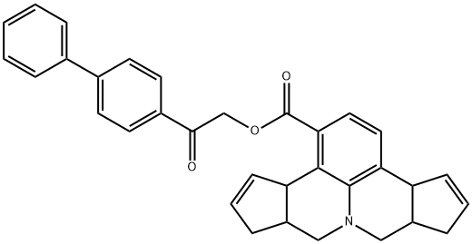 2-[1,1'-biphenyl]-4-yl-2-oxoethyl 3b,6,6a,7,9,9a,10,12a-octahydrocyclopenta[c]cyclopenta[4,5]pyrido[3,2,1-ij]quinoline-1-carboxylate Struktur