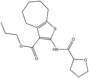 propyl 2-[(tetrahydro-2-furanylcarbonyl)amino]-5,6,7,8-tetrahydro-4H-cyclohepta[b]thiophene-3-carboxylate Struktur