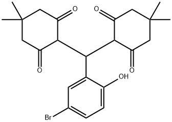 2-[(5-bromo-2-hydroxyphenyl)(2-hydroxy-4,4-dimethyl-6-oxo-1-cyclohexen-1-yl)methyl]-5,5-dimethyl-1,3-cyclohexanedione Struktur