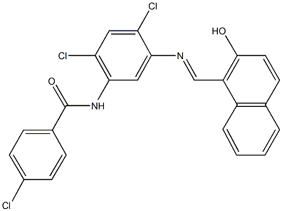 4-chloro-N-(2,4-dichloro-5-{[(2-hydroxy-1-naphthyl)methylene]amino}phenyl)benzamide Struktur