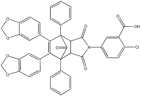 2-chloro-5-[8,9-di(1,3-benzodioxol-5-yl)-3,5,10-trioxo-1,7-diphenyl-4-azatricyclo[5.2.1.0~2,6~]dec-8-en-4-yl]benzoic acid Struktur