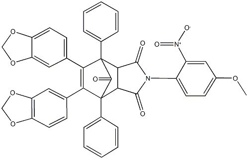 8,9-di(1,3-benzodioxol-5-yl)-4-{2-nitro-4-methoxyphenyl}-1,7-diphenyl-4-azatricyclo[5.2.1.0~2,6~]dec-8-ene-3,5,10-trione Struktur