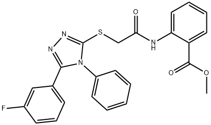 methyl 2-[({[5-(3-fluorophenyl)-4-phenyl-4H-1,2,4-triazol-3-yl]sulfanyl}acetyl)amino]benzoate Struktur