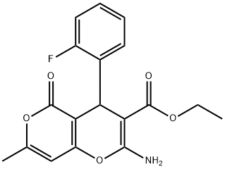 ethyl 2-amino-4-(2-fluorophenyl)-7-methyl-5-oxo-4H,5H-pyrano[4,3-b]pyran-3-carboxylate Struktur