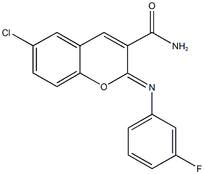 6-chloro-2-[(3-fluorophenyl)imino]-2H-chromene-3-carboxamide Struktur