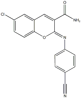 6-chloro-2-[(4-cyanophenyl)imino]-2H-chromene-3-carboxamide Struktur