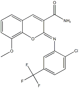 2-{[2-chloro-5-(trifluoromethyl)phenyl]imino}-8-methoxy-2H-chromene-3-carboxamide Struktur