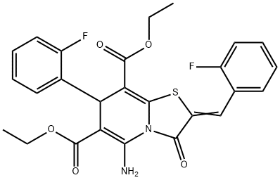 diethyl 5-amino-2-(2-fluorobenzylidene)-7-(2-fluorophenyl)-3-oxo-2,3-dihydro-7H-[1,3]thiazolo[3,2-a]pyridine-6,8-dicarboxylate Struktur