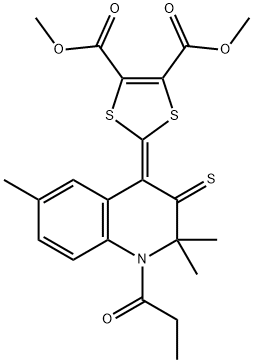 dimethyl 2-(2,2,6-trimethyl-1-propionyl-3-thioxo-2,3-dihydro-4(1H)-quinolinylidene)-1,3-dithiole-4,5-dicarboxylate Struktur