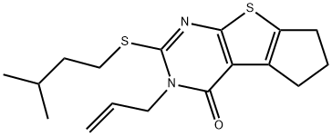 3-allyl-2-(isopentylsulfanyl)-3,5,6,7-tetrahydro-4H-cyclopenta[4,5]thieno[2,3-d]pyrimidin-4-one Struktur