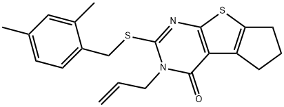 3-allyl-2-[(2,4-dimethylbenzyl)sulfanyl]-3,5,6,7-tetrahydro-4H-cyclopenta[4,5]thieno[2,3-d]pyrimidin-4-one Struktur