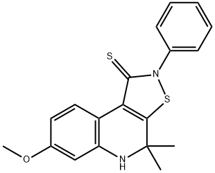 7-methoxy-4,4-dimethyl-2-phenyl-4,5-dihydroisothiazolo[5,4-c]quinoline-1(2H)-thione Struktur