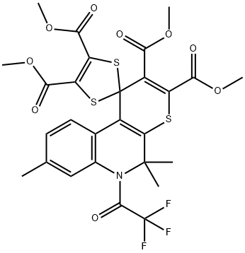 tetramethyl 5',5',8'-trimethyl-6'-(trifluoroacetyl)-5',6'-dihydrospiro[1,3-dithiole-2,1'-(1'H)-thiopyrano[2,3-c]quinoline]-2',3',4,5-tetracarboxylate Struktur