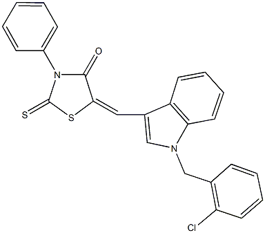 5-{[1-(2-chlorobenzyl)-1H-indol-3-yl]methylene}-3-phenyl-2-thioxo-1,3-thiazolidin-4-one Struktur