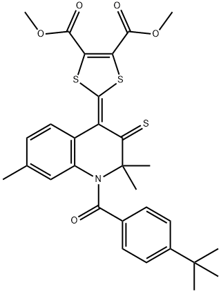 dimethyl 2-(1-(4-tert-butylbenzoyl)-2,2,7-trimethyl-3-thioxo-2,3-dihydroquinolin-4(1H)-ylidene)-1,3-dithiole-4,5-dicarboxylate Struktur