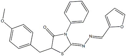 2-furaldehyde [5-(4-methoxybenzyl)-4-oxo-3-phenyl-1,3-thiazolidin-2-ylidene]hydrazone Struktur