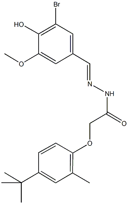 N'-(3-bromo-4-hydroxy-5-methoxybenzylidene)-2-(4-tert-butyl-2-methylphenoxy)acetohydrazide Struktur