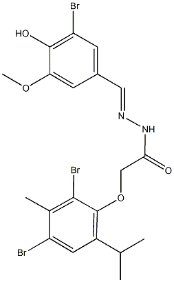 N'-(3-bromo-4-hydroxy-5-methoxybenzylidene)-2-(2,4-dibromo-6-isopropyl-3-methylphenoxy)acetohydrazide Struktur