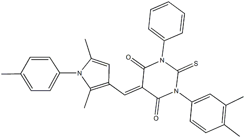 5-{[2,5-dimethyl-1-(4-methylphenyl)-1H-pyrrol-3-yl]methylene}-1-(3,4-dimethylphenyl)-3-phenyl-2-thioxodihydro-4,6(1H,5H)-pyrimidinedione Struktur