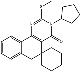 3-cyclopentyl-2-(methylsulfanyl)-5,6-dihydro-4(3H)-oxospiro(benzo[h]quinazoline-5,1'-cyclohexane) Struktur