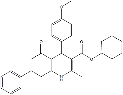 cyclohexyl 2-methyl-4-[4-(methyloxy)phenyl]-5-oxo-7-phenyl-1,4,5,6,7,8-hexahydroquinoline-3-carboxylate Struktur