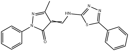 5-methyl-2-phenyl-4-{[(5-phenyl-1,3,4-thiadiazol-2-yl)amino]methylene}-2,4-dihydro-3H-pyrazol-3-one Struktur