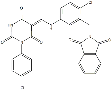 5-({4-chloro-3-[(1,3-dioxo-1,3-dihydro-2H-isoindol-2-yl)methyl]anilino}methylene)-1-(4-chlorophenyl)-2,4,6(1H,3H,5H)-pyrimidinetrione Struktur