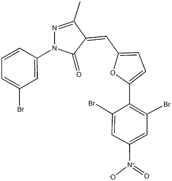 2-(3-bromophenyl)-4-[(5-{2,6-dibromo-4-nitrophenyl}-2-furyl)methylene]-5-methyl-2,4-dihydro-3H-pyrazol-3-one Struktur