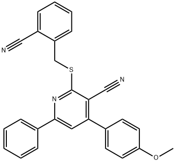 2-[(2-cyanobenzyl)sulfanyl]-4-(4-methoxyphenyl)-6-phenylnicotinonitrile Struktur