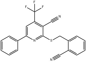 2-[(2-cyanobenzyl)sulfanyl]-6-phenyl-4-(trifluoromethyl)nicotinonitrile Struktur