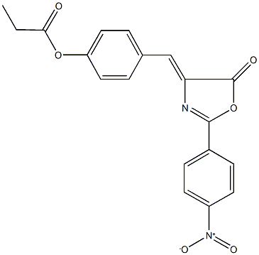 4-[(2-{4-nitrophenyl}-5-oxo-1,3-oxazol-4(5H)-ylidene)methyl]phenyl propionate Struktur