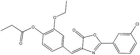 4-[(2-(3-chlorophenyl)-5-oxo-1,3-oxazol-4(5H)-ylidene)methyl]-2-ethoxyphenyl propionate Struktur