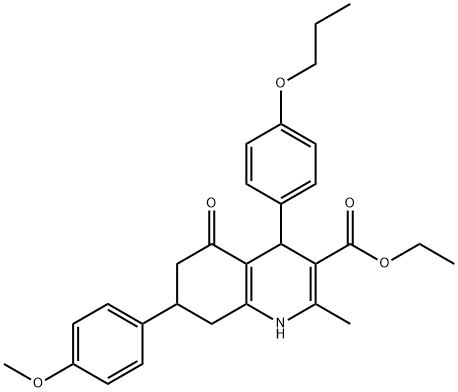 ethyl 7-(4-methoxyphenyl)-2-methyl-5-oxo-4-(4-propoxyphenyl)-1,4,5,6,7,8-hexahydro-3-quinolinecarboxylate Struktur