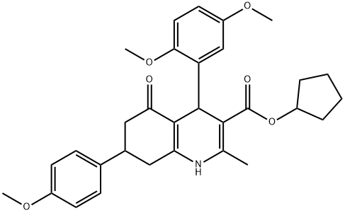 cyclopentyl 4-(2,5-dimethoxyphenyl)-7-(4-methoxyphenyl)-2-methyl-5-oxo-1,4,5,6,7,8-hexahydro-3-quinolinecarboxylate Struktur