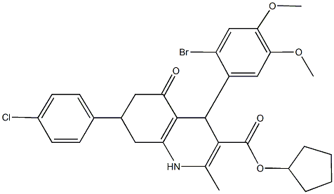 cyclopentyl 4-(2-bromo-4,5-dimethoxyphenyl)-7-(4-chlorophenyl)-2-methyl-5-oxo-1,4,5,6,7,8-hexahydro-3-quinolinecarboxylate Struktur