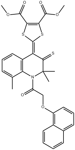 dimethyl 2-(2,2,8-trimethyl-1-[(naphthalen-1-yloxy)acetyl]-3-thioxo-2,3-dihydroquinolin-4(1H)-ylidene)-1,3-dithiole-4,5-dicarboxylate Struktur