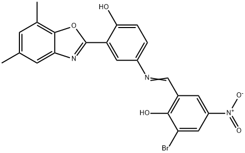 2-bromo-6-({[3-(5,7-dimethyl-1,3-benzoxazol-2-yl)-4-hydroxyphenyl]imino}methyl)-4-nitrophenol Struktur